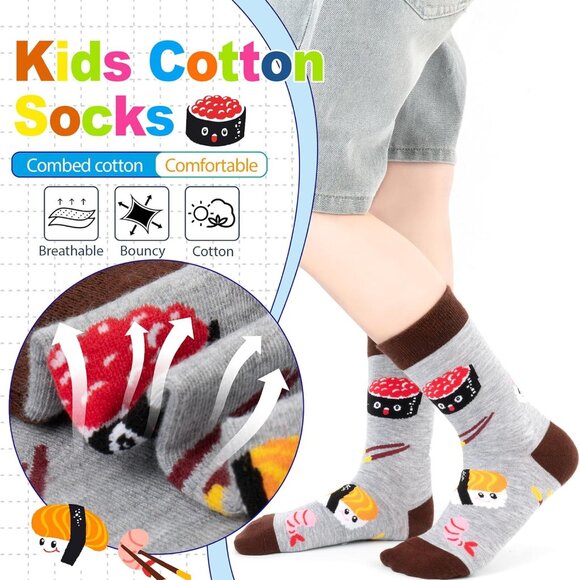 Kids Boys Girls Crew Socks 4-6 Pack + Gift Box, Novelty Funky Colorful Toddler C - Picture 5 of 7
